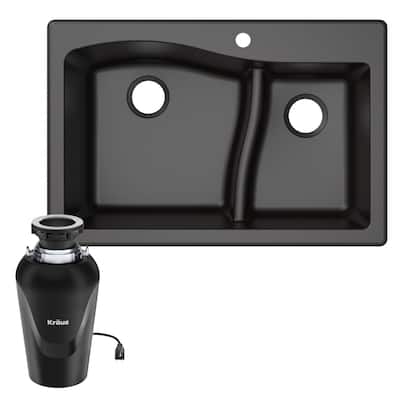 Kraus KGD-442-100-75MB Quarza 33" Undermount Double Basin Granite