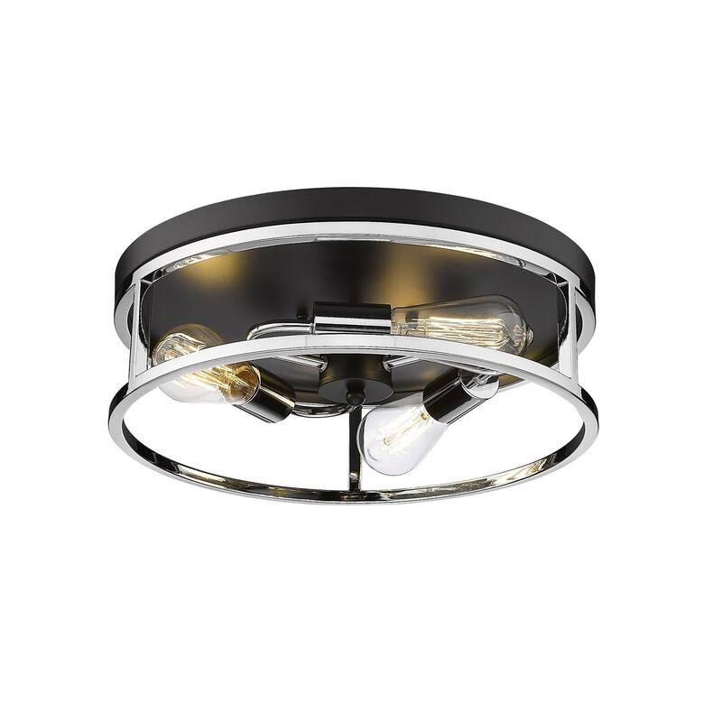 3-Light Black And Chrome Metal Flush Mount