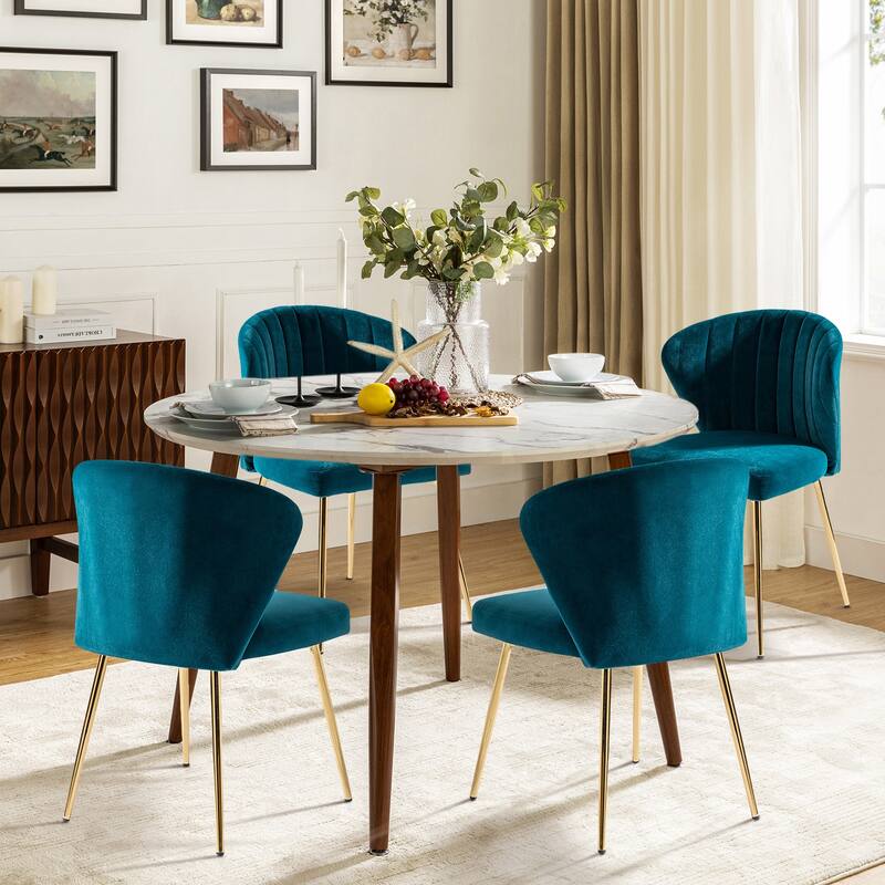 Barbara Side Chair with Metal Base Set of 4 by HULALA HOME - TEAL