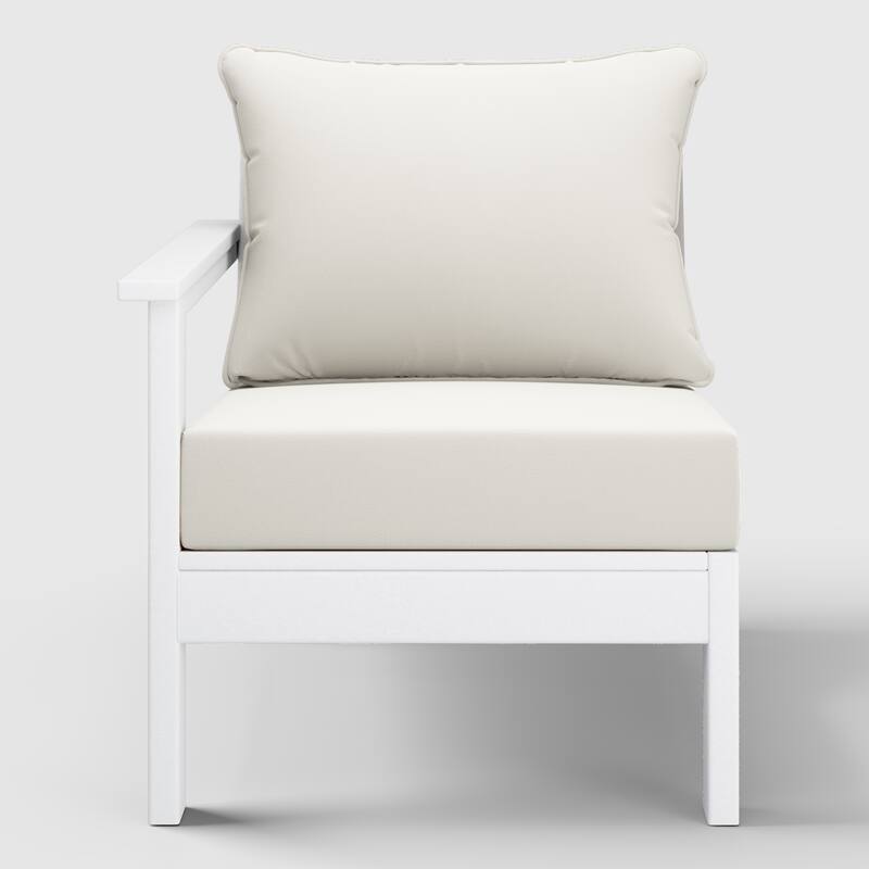 Birchwood All Weather HDPE Outdoor Patio Deep Seating White Left Arm Facing Chair With Cushions (1-Piece)