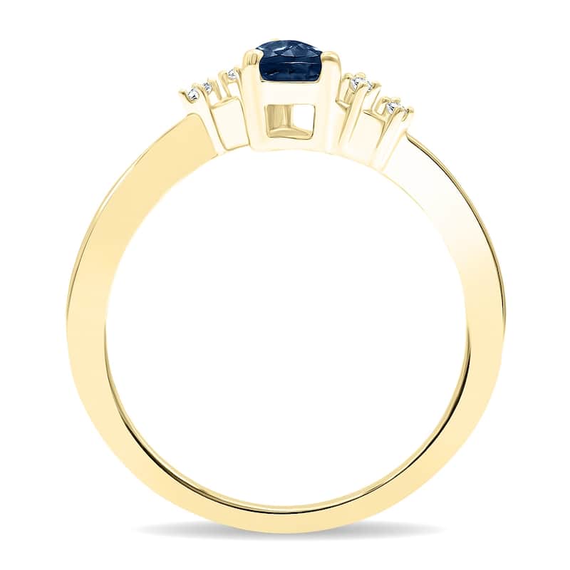 Women's Pear Shaped Sapphire and Diamond Wave Ring in 10K Yellow Gold