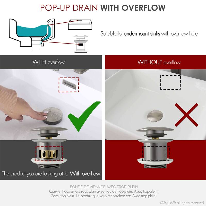 STYLISH Pop-Up Bathroom Sink Drain with Overflow D-701