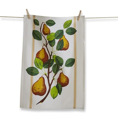 Orchard Pear All Over Pear on Vine Print on White Background Cotton Kitchen Dishtowel 26L x 18W in.
