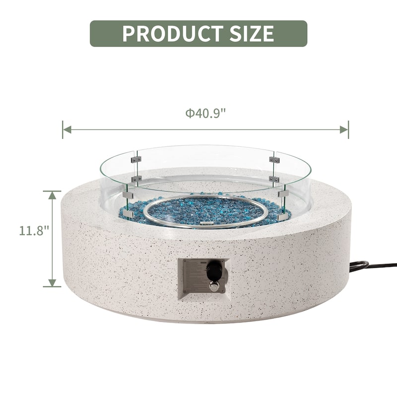 COSIEST 42'' Outdoor Round Propane Fire Pit w Wind Guard and Fire Glass