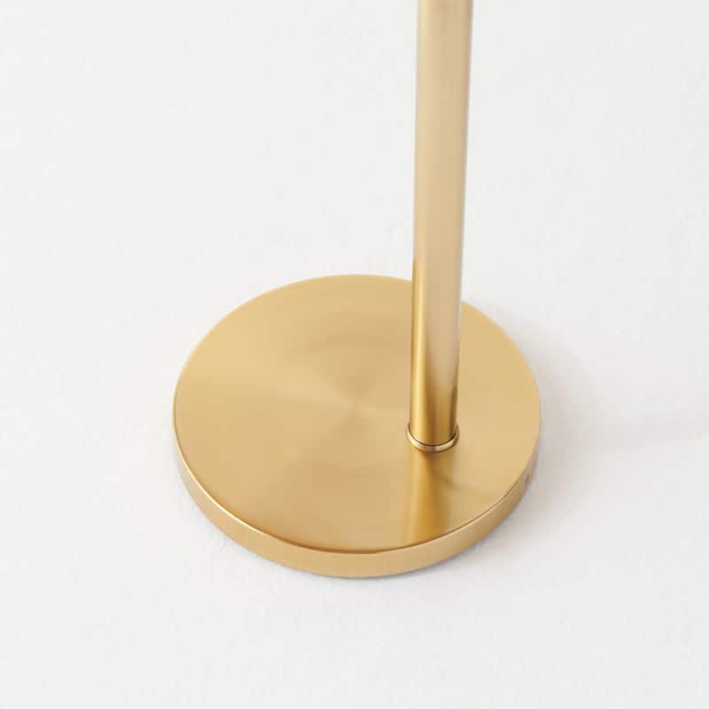 Brightech Lark 75 in. Antique Brass Mid-Century Modern LED Super Bright Floor Lamp with Beige Bamboo Empire Shade