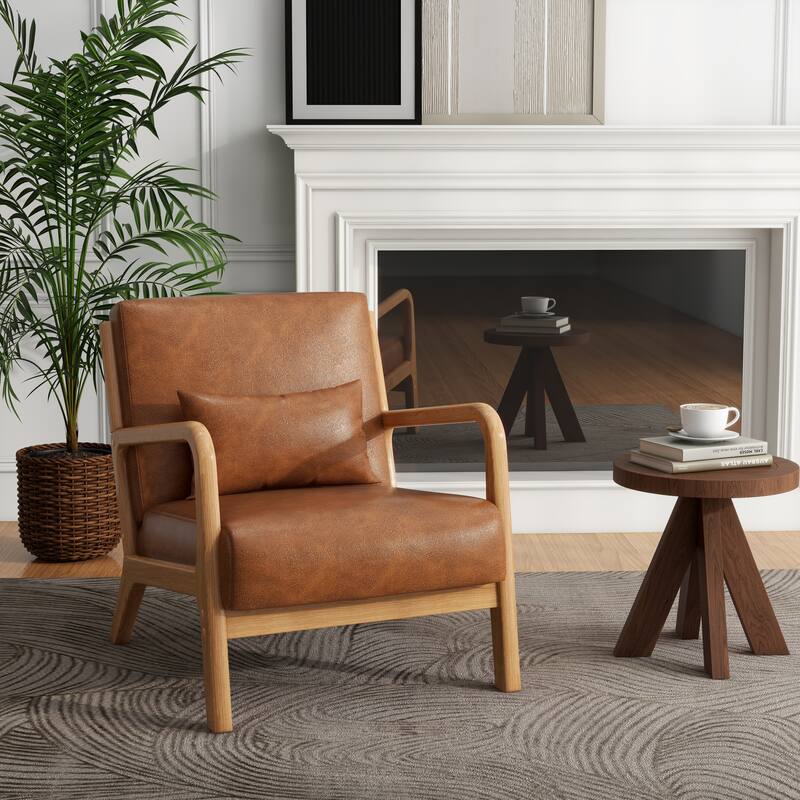 Mid-Century Modern Upholstered Accent Chair with Wood Frame