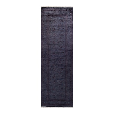Overton Hand Knotted Wool Vintage Inspired Modern Contemporary Overdyed Purple Runner Rug - 2' 7" x 8' 3"
