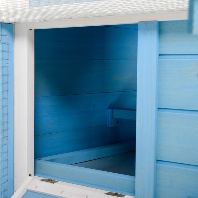 PawHut 48" Wooden Rabbit Hutch Bunny Cage with Waterproof Asphalt Roof, Fun Outdoor Run, Removable Tray and Ramp