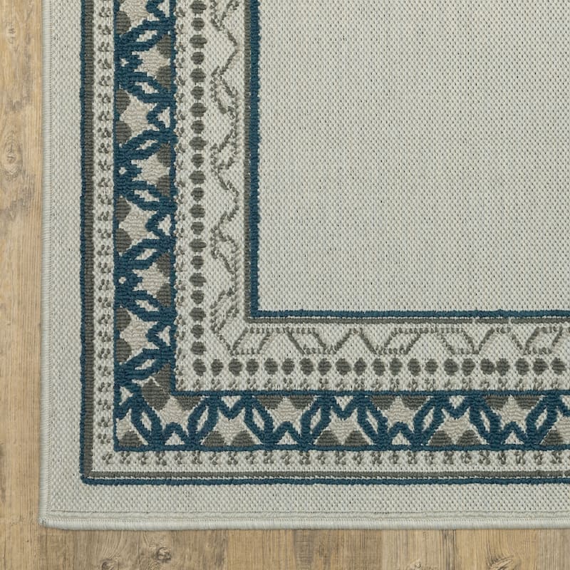 Vista Home Talcot Detailed Border Grey/ Teal Indoor-Outdoor Area Rug