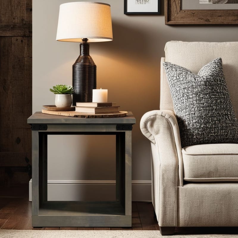 Bridgevine Home Farmhouse 24 inch Side Table, No Assembly Required, Barnwood Finish