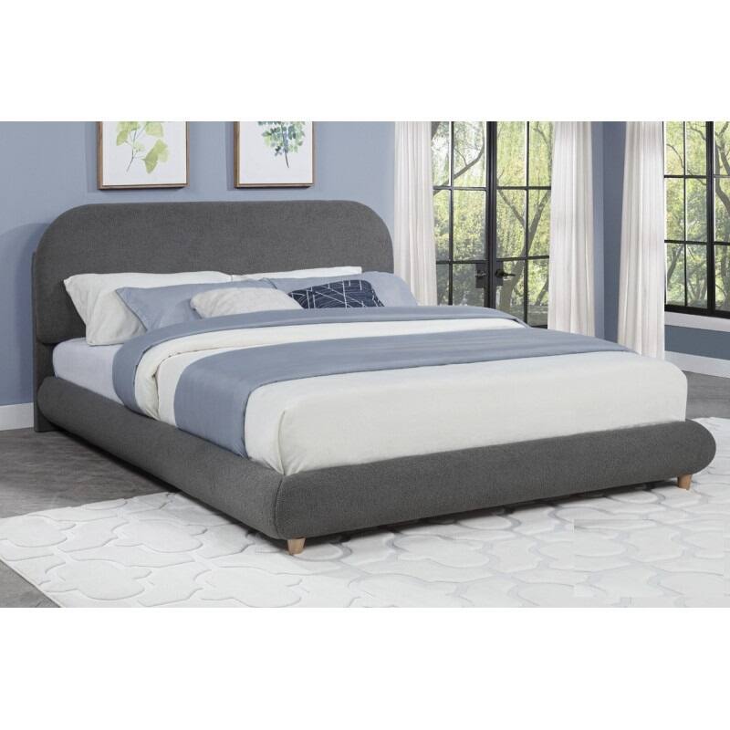 Low-Profile Queen-Size Platform Bed with Soft Fleece Upholstery, Modern Wood Frame, Gray - Gray