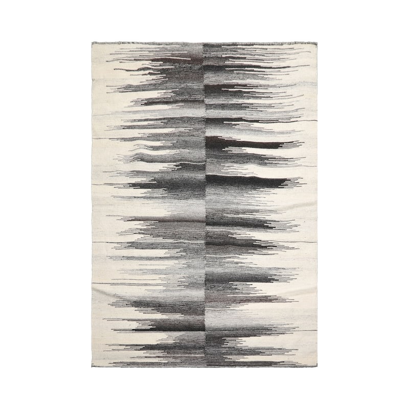 LoomBloom Ivory 100% Wool Hand Woven Oriental Area Rug - 5' 3'' x 7' 7''