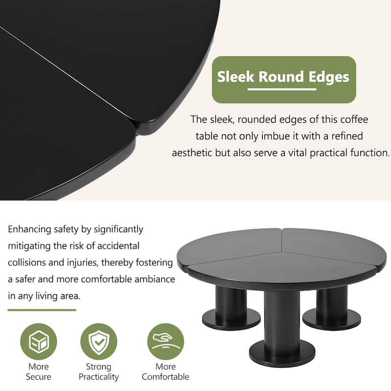Φ39.4" Round Petal-Shaped Coffee Center Table with 3 Thick Legs