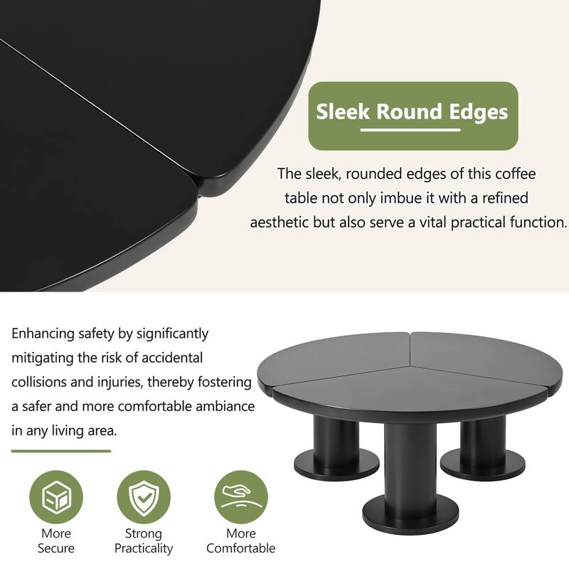 Modern Round Petal Shape Coffee Table Irregular Side Table with 3 Thick Legs Smooth Round Edges, for Living Room, White