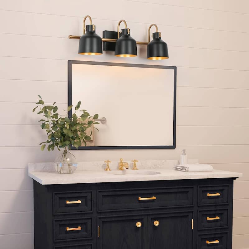 Tarake Modern Farmhouse Brass Black Bathroom Vanity Lights Metal Bell 3-Light Wall Sconces - L 22.4" x D 6.9" x H 7.7"