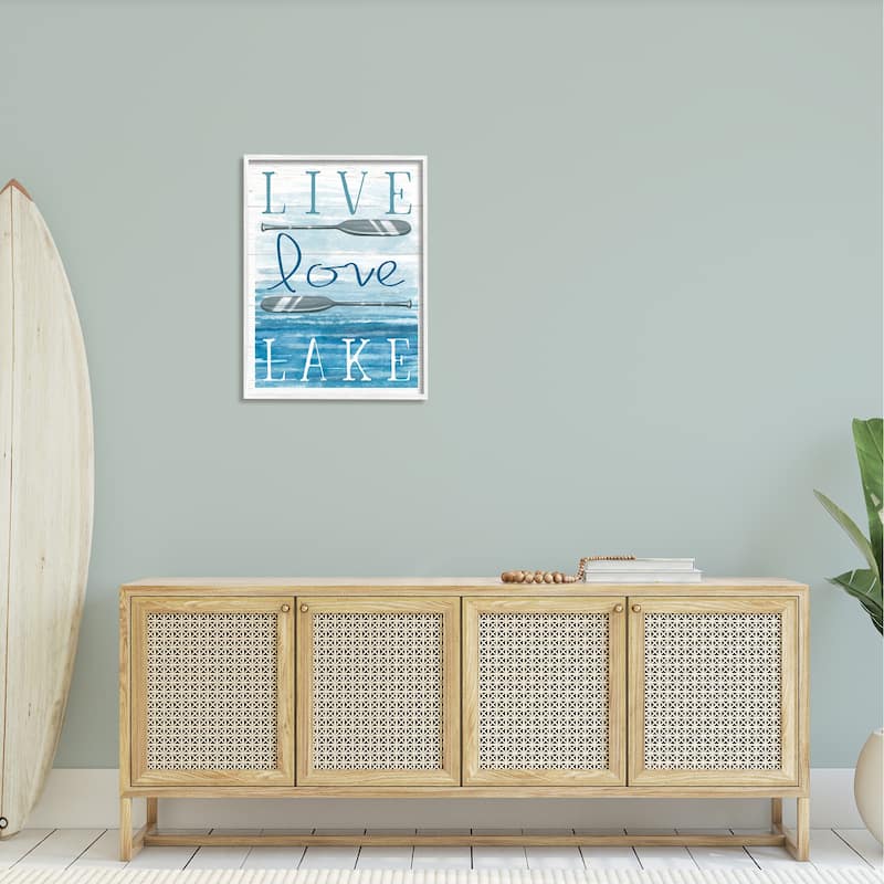 Stupell Live Love Lake Quote Ores Water Motif Framed Wall Art, Design by Elizabeth Tyndall - Blue