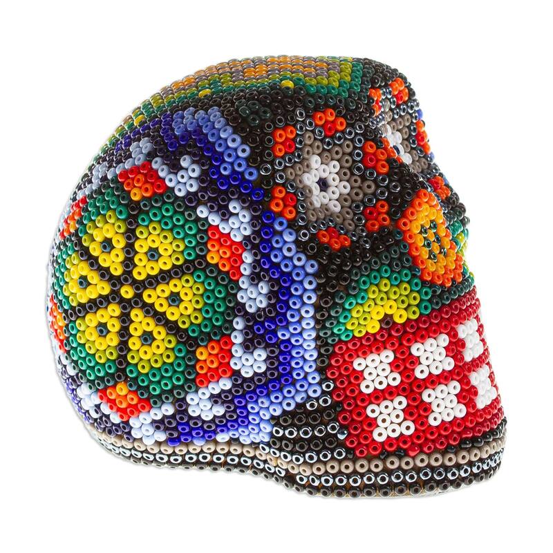 Novica Handmade Peyote Memories Huichol Beaded Papier Mache Skull