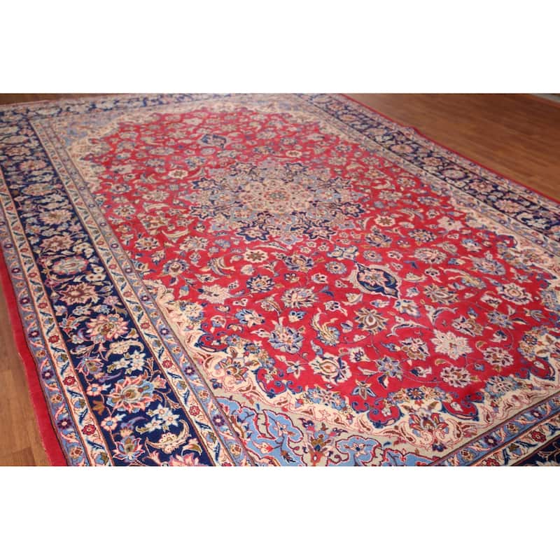 Traditional Najafabad Large Vintage Persian Rug Handmade Wool Carpet - 9'6" x 14'4"