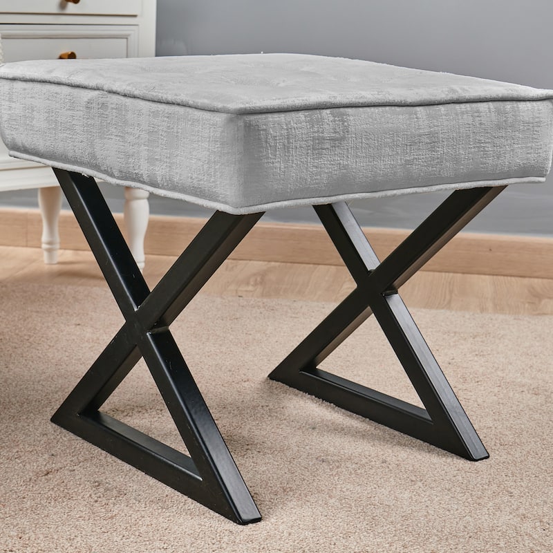 Textured Velvet Ottoman Vanity Stool 18"X18"X17"