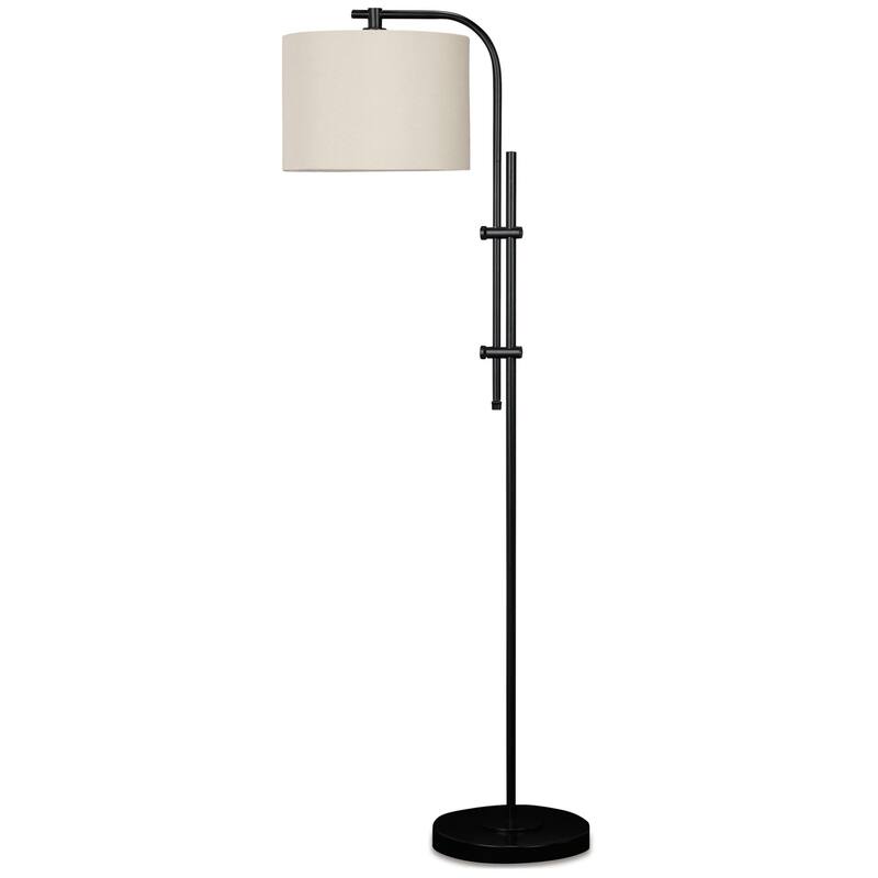 Mney Floor Lamp, Adjustable Arm, White Drum Shade, 60 Inch Black Metal