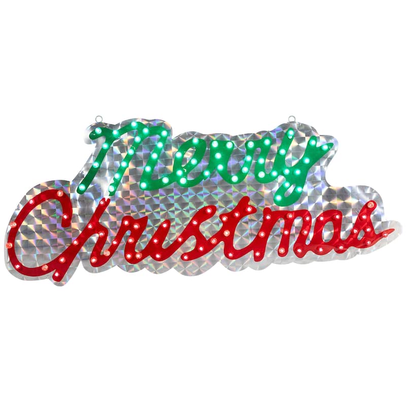 LED Lighted Holographic Merry Christmas Sign Outdoor Decoration - 42" - Red