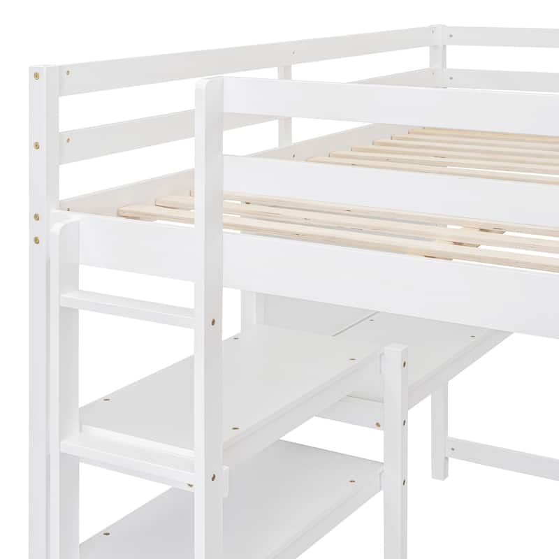 Multi-Functional Full Loft Bed with Storage Shelves, Study Desk, and Writing Board