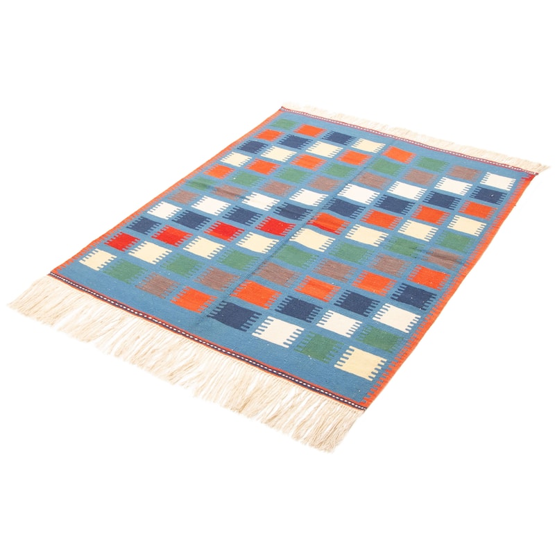 ECARPETGALLERY Flat-Weave Ankara Blue Wool Kilim - 4'11 x 6'6