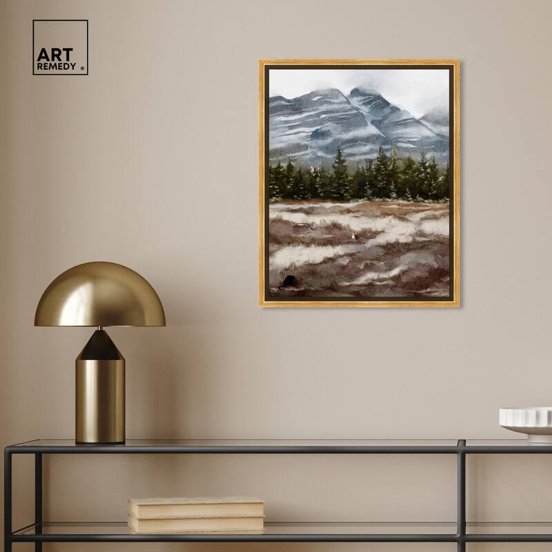 Art Remedy February Rocks Landscape Framed Landscape 1 Piece Canvas Wall Art Watercolor Style