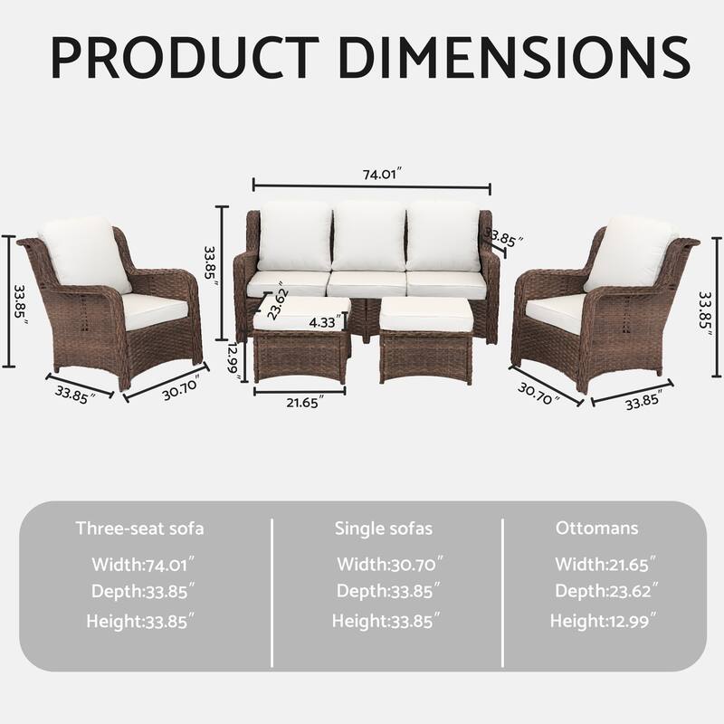 5 Piece Rattan Outdoor Patio Conversation Set, All Weather Hand Woven Wicker Sectional Sofa Set with Removable Cushions