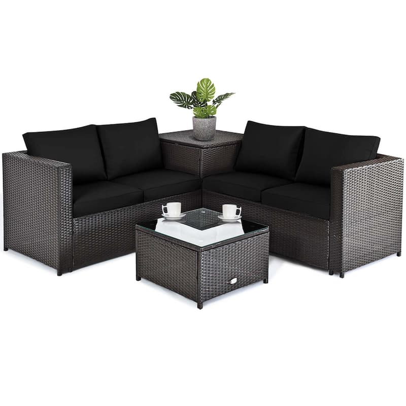 Costway 4PCS Outdoor Patio Rattan Furniture Set Cushioned Loveseat