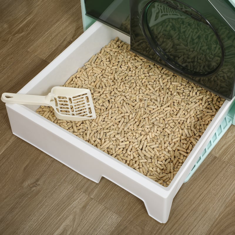 PawHut Hooded Cat Litter Box with Kitty Litter Mat