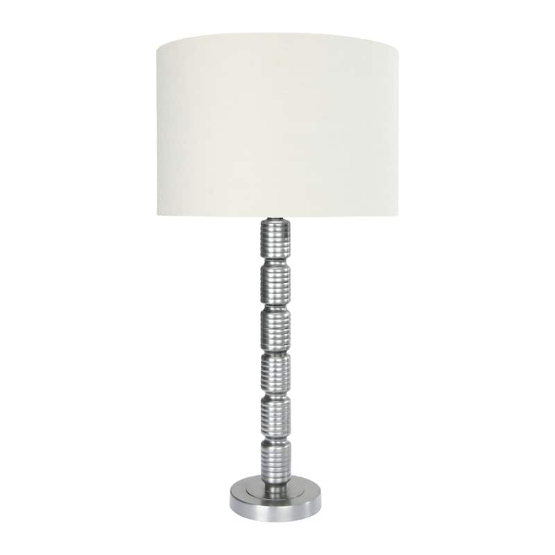 Faceted Stacked Metal Table Lamp with Linen Shade