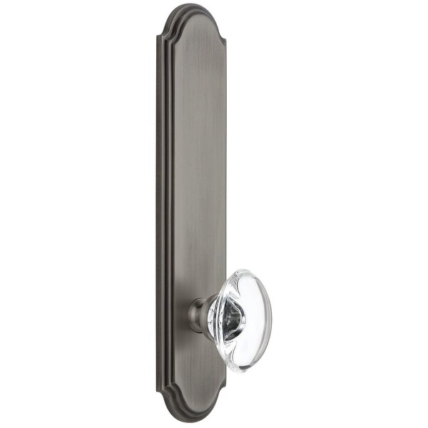 Grandeur ARCPRO_TP_PRV_234_LH Arc Solid Brass Tall Plate Rose Left Handed Privacy Door Knob Set with Provence Crystal Knob and