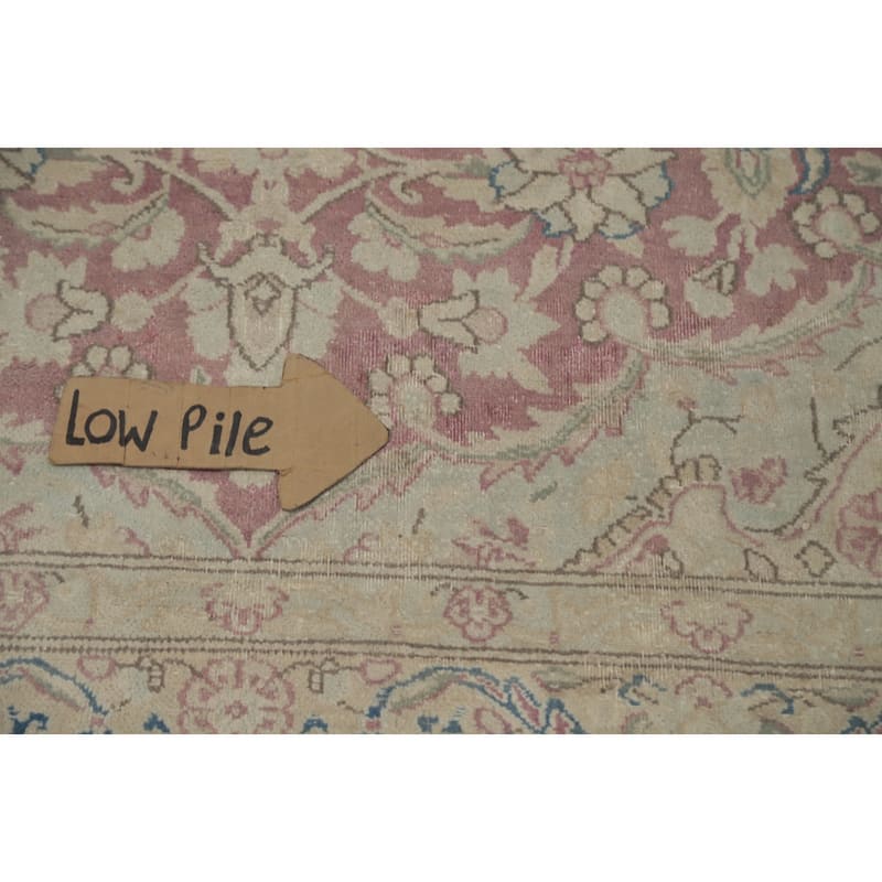 Hand Knotted Oriental 100% Wool Carpet Traditional Floral Pink Kerman Area Rug - 13' 0'' X 9' 7''