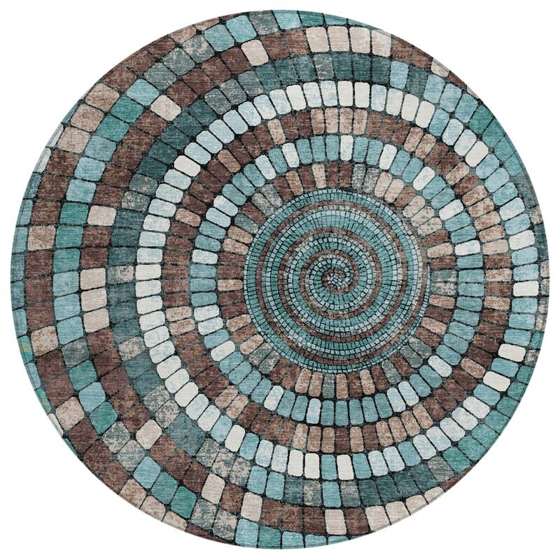 Machine Washable Indoor/Outdoor Contemporary Pinwheel Chantille Rug