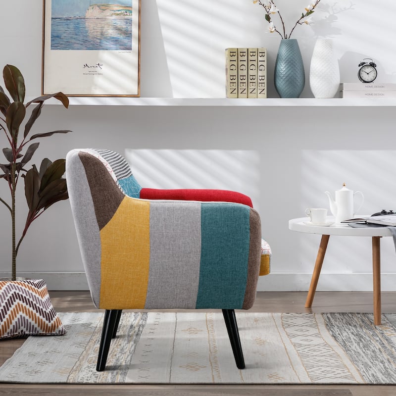 Mid Century Modern Fabric Accent Chairs with Rubber Wood Legs for Living Room