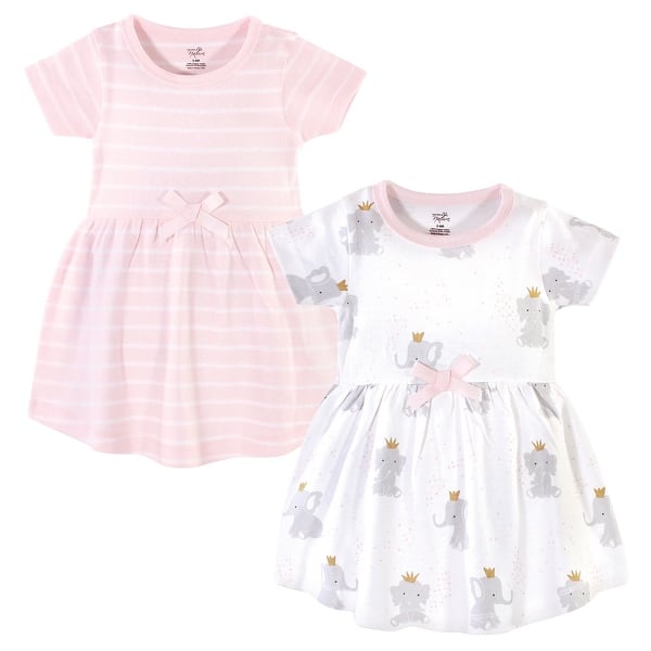 slide 1 of 1, Hudson Baby Toddler Girl Cotton Short-Sleeve Dresses 2pk, Elephant Princess 2T - Elephant Princess