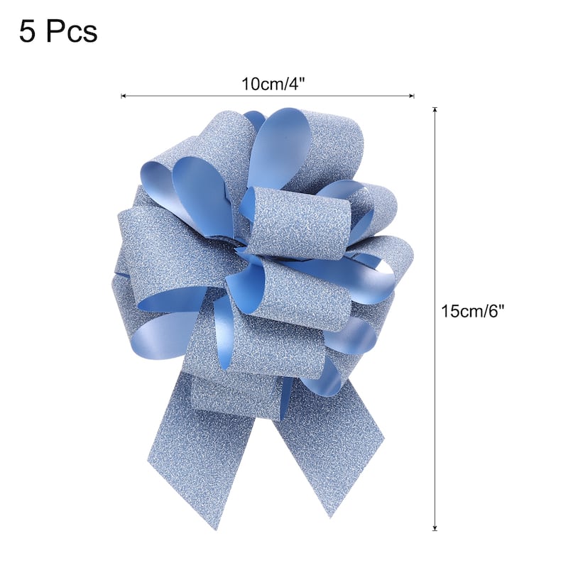 5pcs 7 Inch Large Pull Bow Gift Wrapping Big Pull Bows Ribbon - Light Blue - 4 Inch