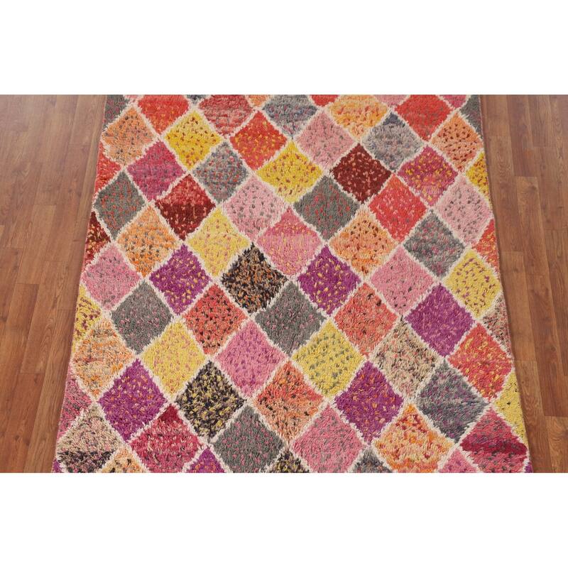 Colorful Trellis Moroccan Pakistan Area Rug Handmade Wool Carpet - 5'0" x 8'8"