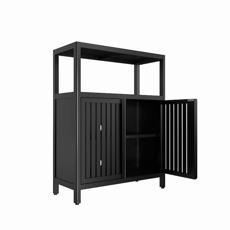 Anmytek Black Bamboo Storage Cabinet with Open Shelf, Large Capacity Freestanding Organizer for Entryway, Bathroom, Living Room
