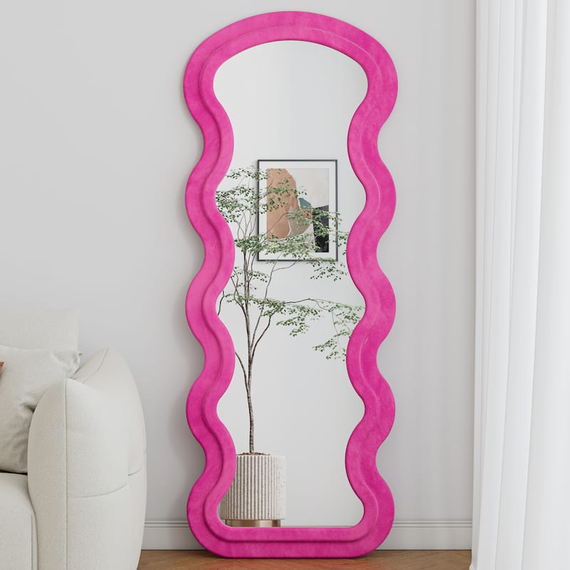 Flannel Full Length Wave Floor Mirror With Stand For Bedroom Living Room Hanging Or Against The Wall - Rose