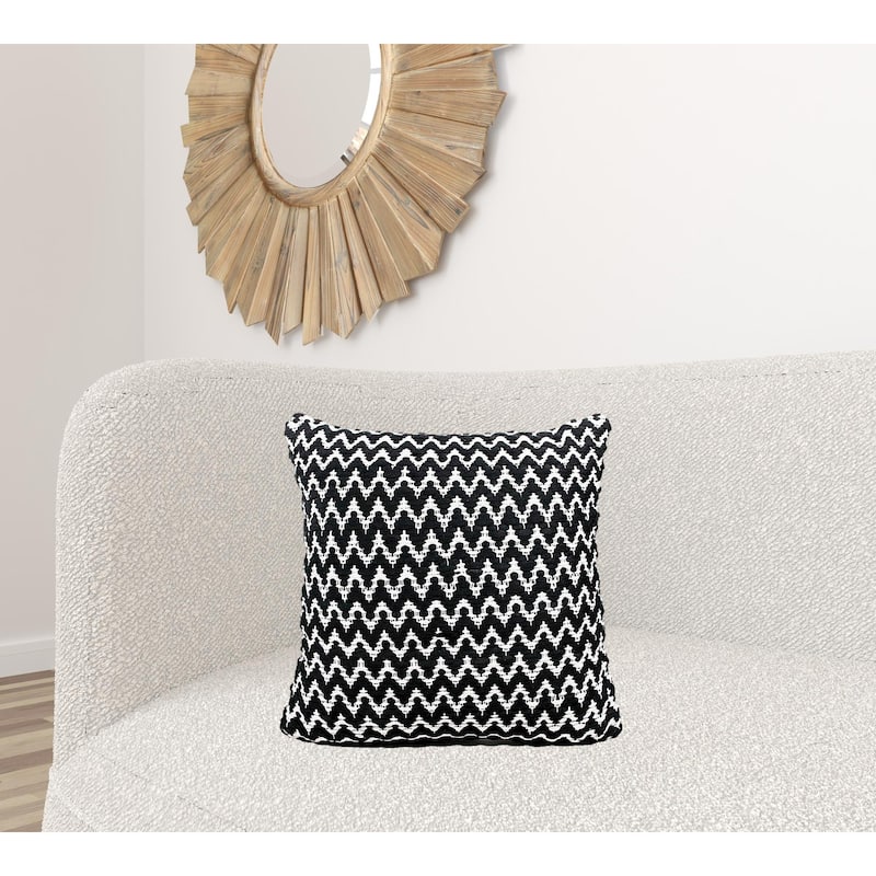 HomeRoots 20" X 20" Black And White Polyester Chevron Zippered Pillow