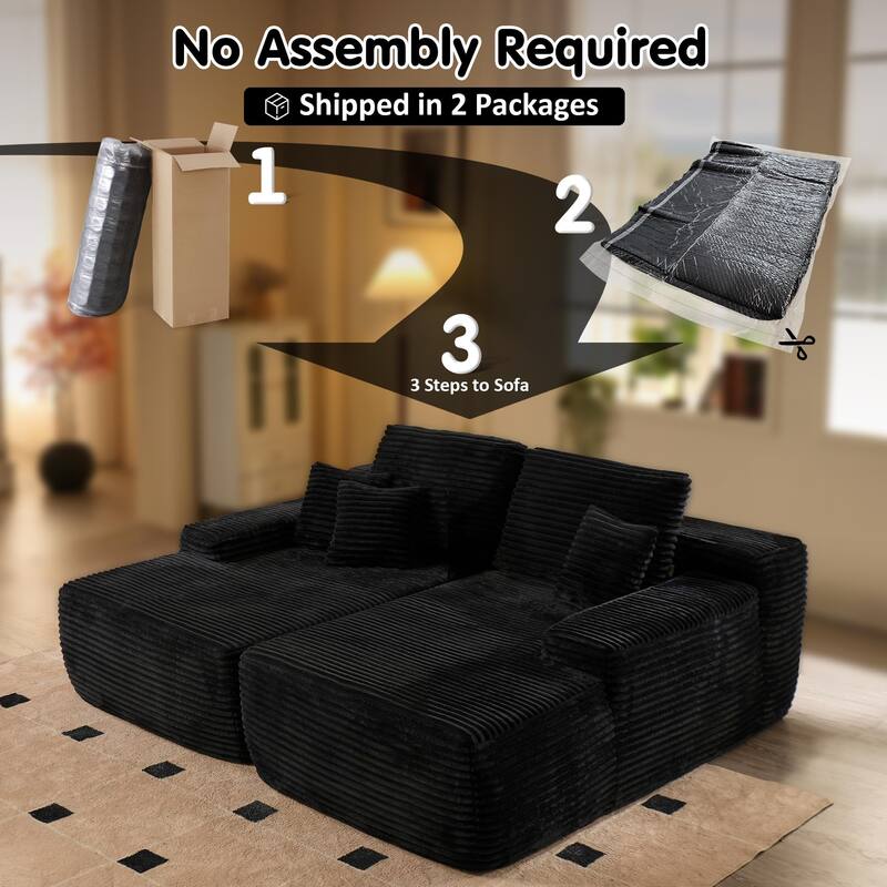 80" Corduroy Cloud Chaise Lounge with Deep Seat & No Assembly