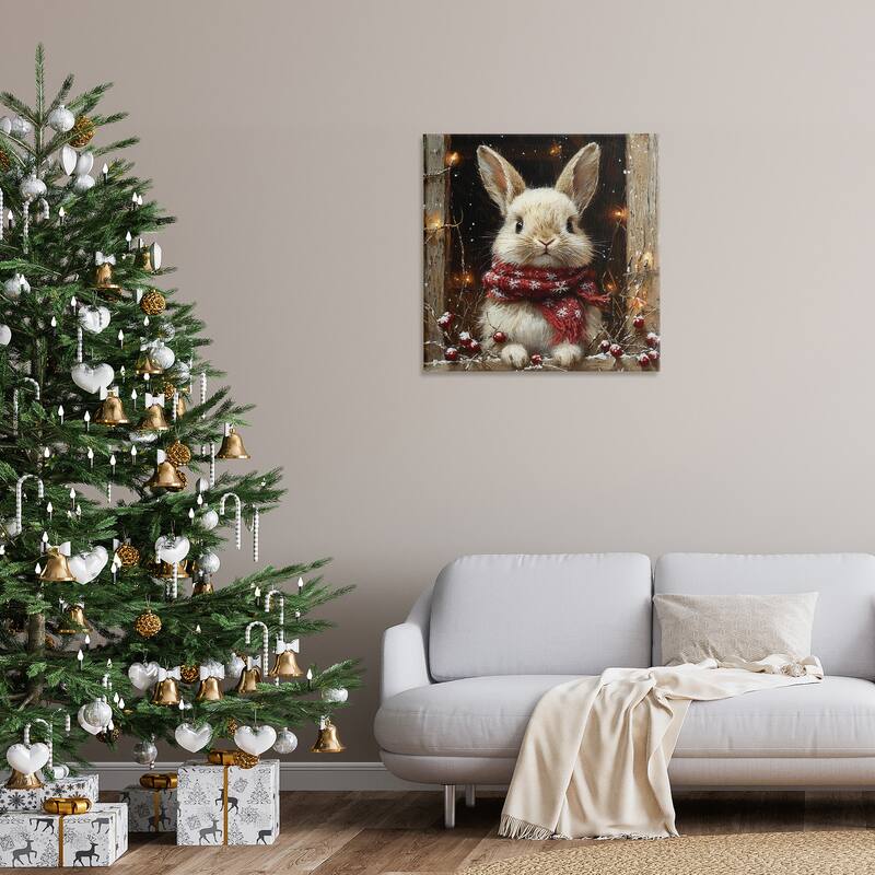 Stupell Bunny with Snowy Holly Berries Canvas Wall Art Design By Riley B