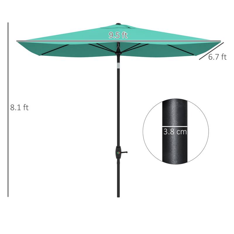 Outsunny 6.6 X 10 ft Rectangular Market Umbrella Patio Outdoor Table Umbrellas with Crank & Push Button Tilt