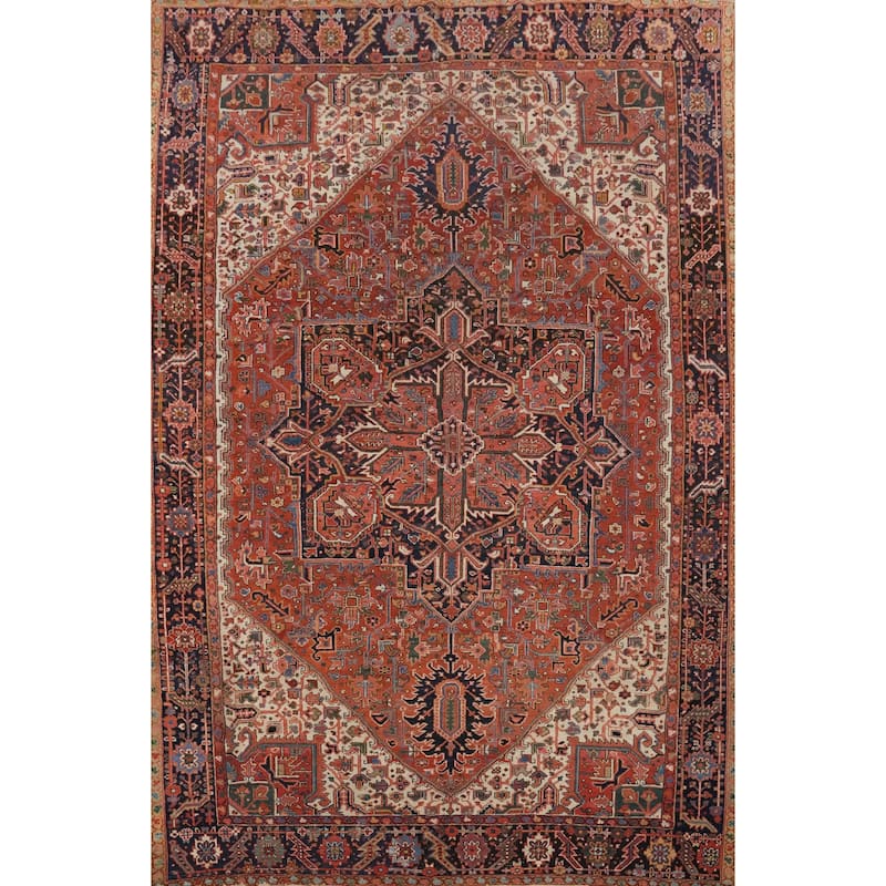 Hand Knotted Oriental 100% Wool Carpet Traditional Medallion Oranges & Rust Heriz Area Rug - 11' 6'' X 9' 1''