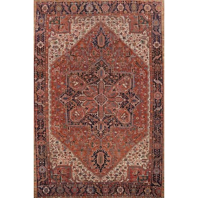 Hand Knotted Oriental 100% Wool Carpet Traditional Medallion Oranges & Rust Heriz Area Rug - 11' 6'' X 9' 1''