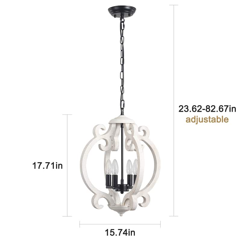 4-Light 15.74-inch Farmhouse Wooden Lantern Chandeliers for Entryway