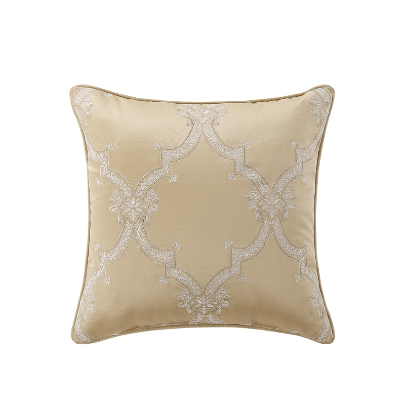 J. Queen New York Sondra Gold 20" Square Embellished Decorative Throw Pillow