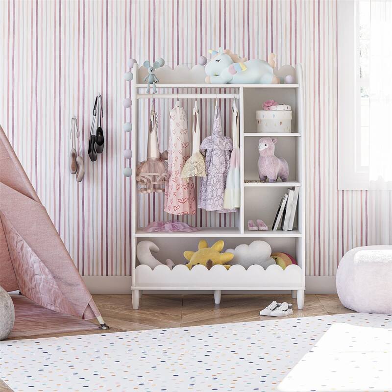 Little Seeds Cloud Kids Dress Up Storage and Clothing Rack with Toy Organizer and Shelves, White - N/A